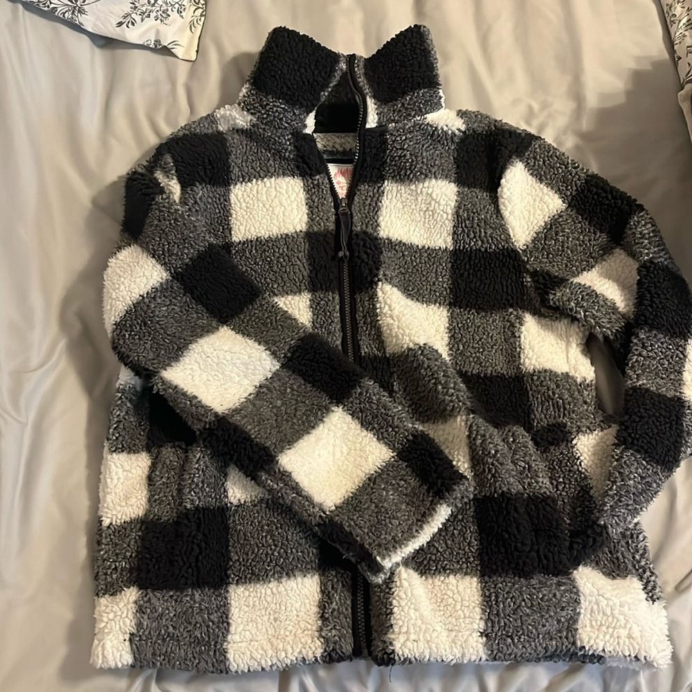 Black plaid Sherpa jacket